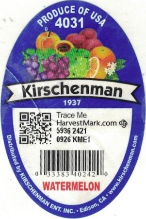 Kirschenman produce of usa 4031 1937 harvestmark.com 033383402420 watermelon