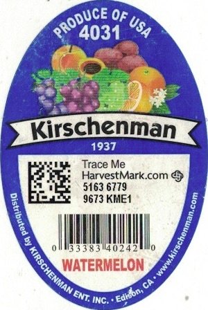 Kirschenman produce of usa 4031 1937 harvestmark.com 033383402420 watermelon