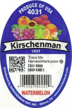 Kirschenman produce of usa 4031 1937 harvestmark.com 033383402420 watermelon