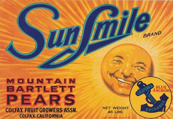 sun smile brand mountain bartlett pears colfax california blue anchor