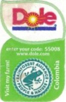 Dole enter your code : 55008 www.dole.com visit my farm! colombia rainforest alliance people & nature