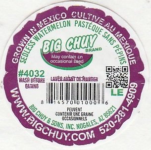 Big chuy brand seedless watermelon pasteque sans pepins grown in mexico cultive au mexique #4032 le 8145770010006