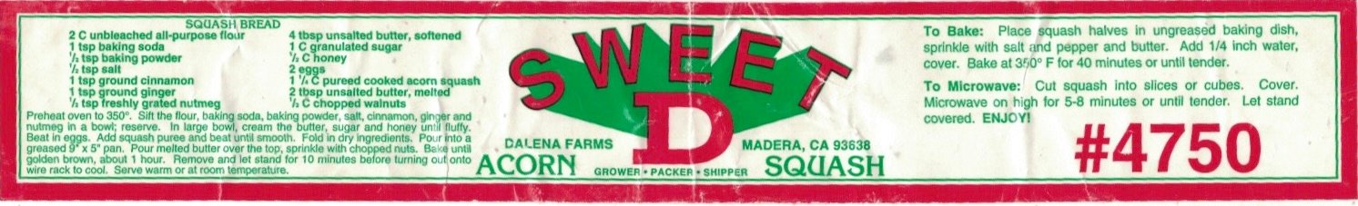 Sweet D dalena farms squash bread acorn squash #4750