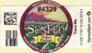 sun fed perfect produce mexico mexique #4329 trace me 0129 7767 9102 sfd1 harvestmark.com www.sunfed.net rio rico az 85648