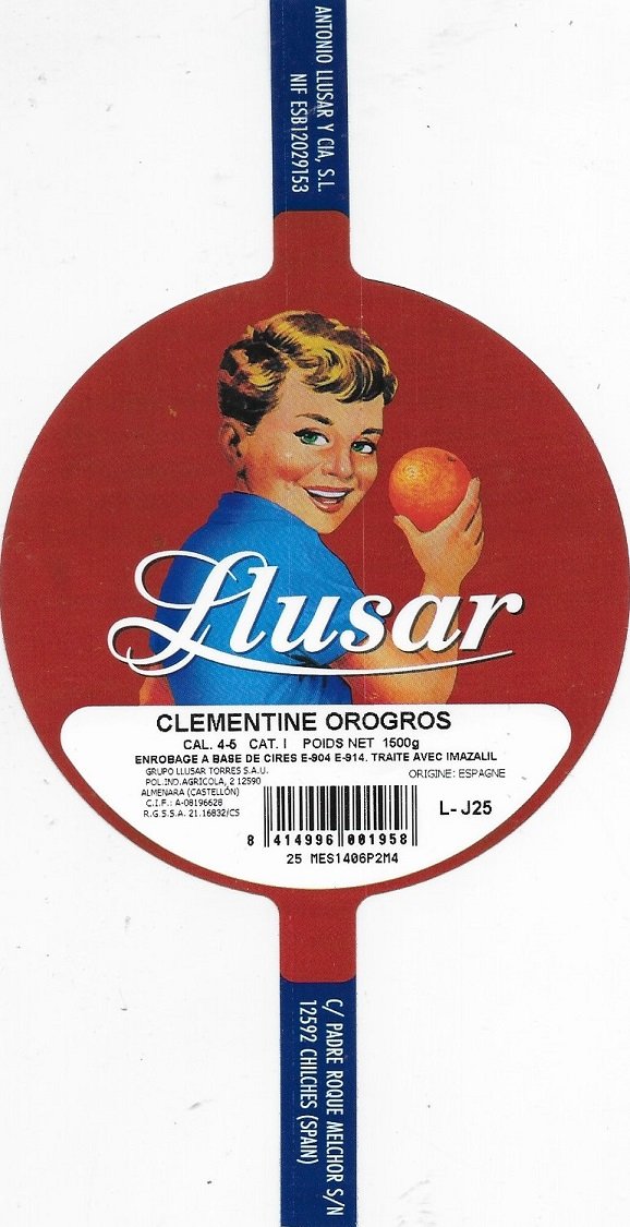 Llusar clementine orogros poids 1,500 g origine espagne 8414996001958