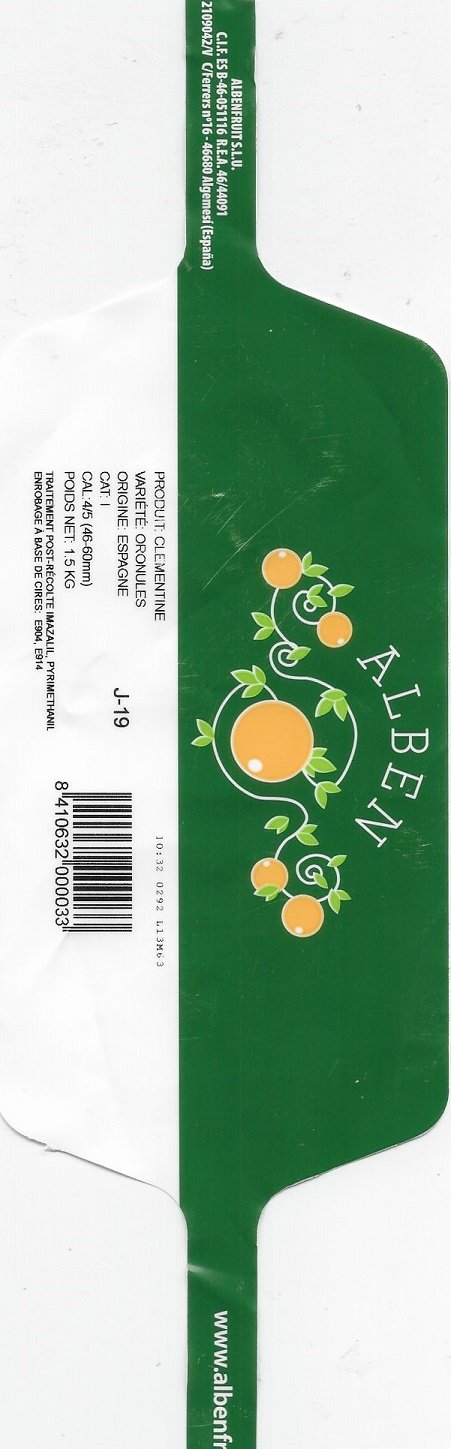 Alben clementine origine espagne poids 1,5 kg 8410632000033