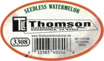 Thomson international inc. seedeless watermelon bakersfield ca 93307 3308 033383402406