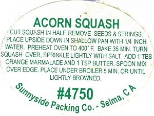 Sunnyside packing co selma ca acorn squash plu #4750