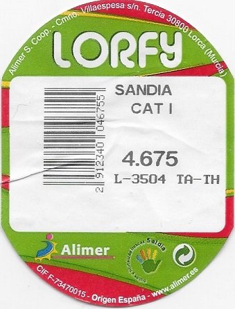Lorfy alimer s. coop. villaespesa s/n tercia 30800 lorca (murcia) sandia cat 1 2912340046755 alimer