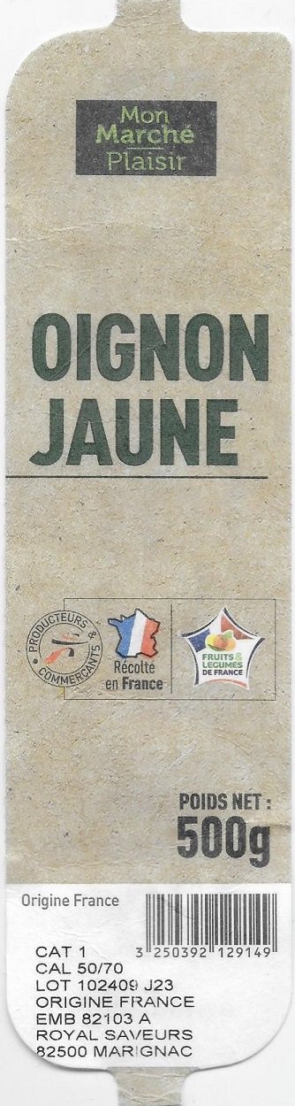 Mon marche plaisir oignon jaune origine france 3250392129149 poids 500g