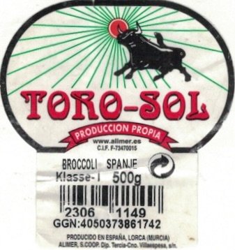 Toro-sol produccion propia broccoli spanje klasse-1 500g 23061149 ggn: 4050373861742 producido en espana lorca (murcia