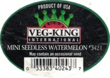 Veg-King International product of usa mini seedless watermelon #3421 may contain an occasional seed 033383402437