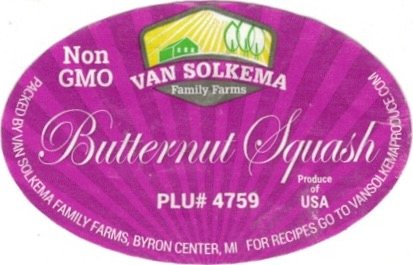 Van Solkema family farms non gmo butternut squash plu #4759 produce of usa