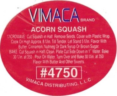 Vimaca Brand acorn squash #4750 vimaca producing l.l.c.