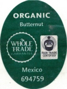 Whole Trade guarantee organic butternut fair trade certified mexico 694759