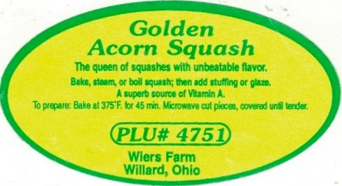 Wiers Farm golden acorn squash plu #4751 willard ohio
