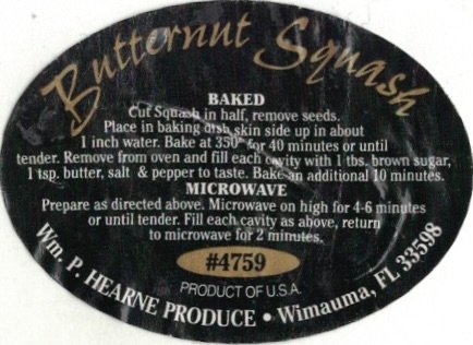 Wm. P. Hearne Produce butternut squash #4759 product of u.s.a. wimauma fl 33598