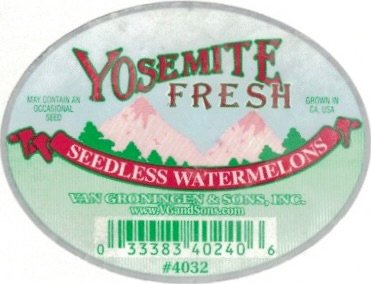 Van Groningen & Sons inc. yosemite fresh grown in ca usa seedless watermelon 033383402406 #4032