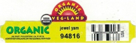 Veg-Land organic usda organic j&j dist. fullerton ca 92836 certified organic by scs global services jewel yam 94816 usa