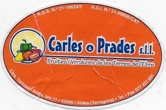 Carles & prades s.l.l.frutes i verdures de les terres de l ebre r.g.s. N° 21-18624/t r.s.i N° 21-09806/cat