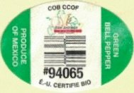 San Antonia cob ccof produce of mexico green bell pepper #94065 e.-u. certifie bio