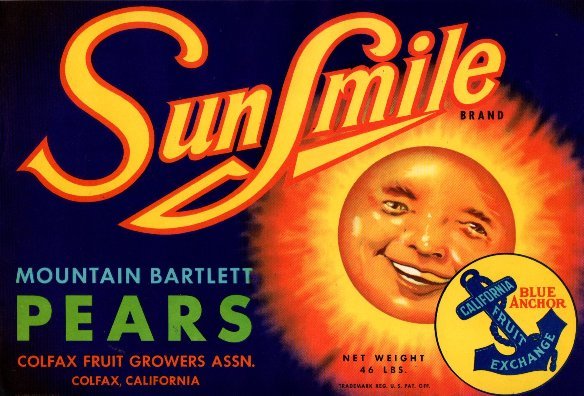 Sun smile brand mountain bartlett pears colfax california blue anchor reg us