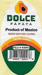 Dolce papaya productof mexico wash before eating non gmo plu #4395 196852220076