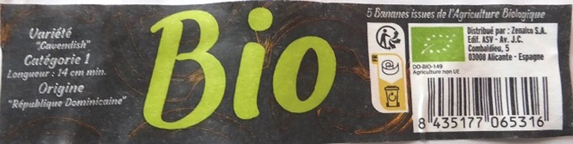 bio variete cavendish origine republique dominicaine 5 bananes issues de l agriculture biologique  DO BIO 159 agriculture non UE 8435177065316