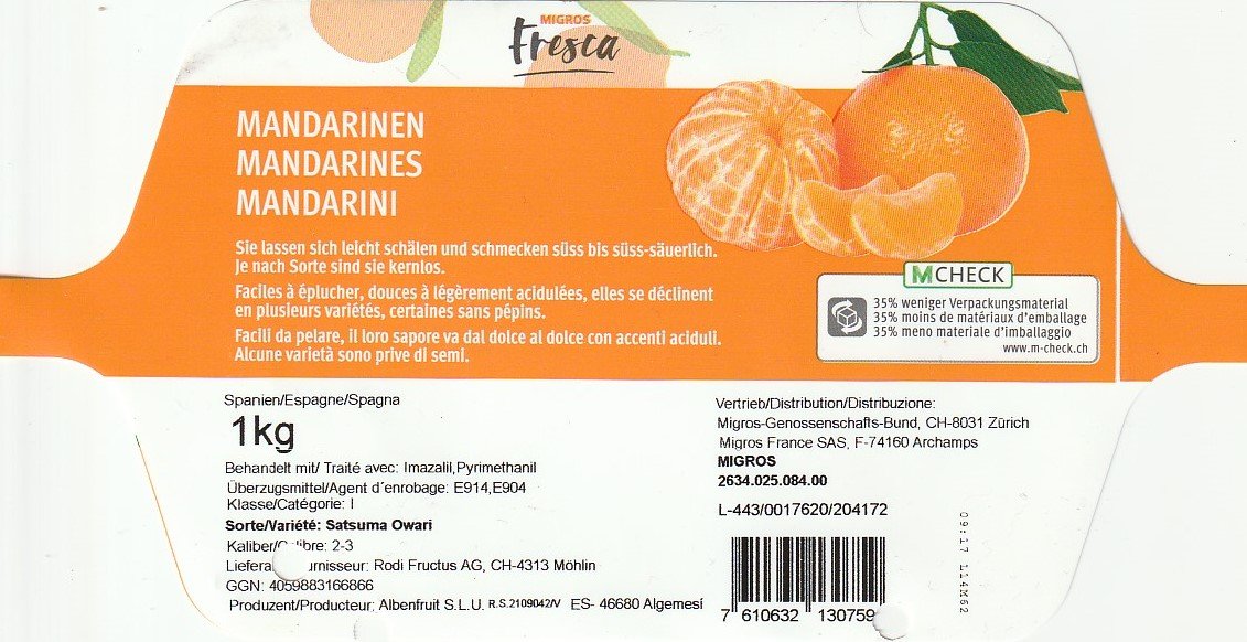 migros fresca mandarinen Mcheck 761063210759