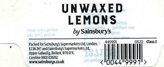 by sainsbury s unwaxed lemons <00449991>