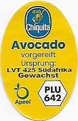 Chiquita avocado vorgereift ursprung lvt 425 sudafrika gewachst apeel plu 642