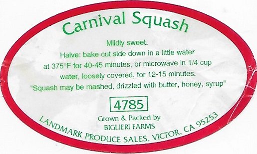 Bigleri farms Carnival squash 4785 landmark produce sales victor ca 95253