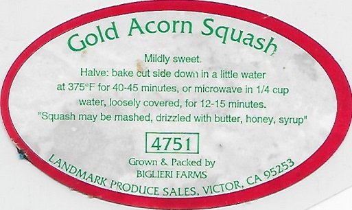 Bigleri farms gold acorn squash 4751 landmark produce sales victor ca 95253