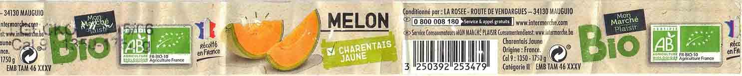 mon marche plaisir bio melon charentais jaune recolte en France conditionne par : la rosee route de vendargues 34130 mauguio 3250392253479