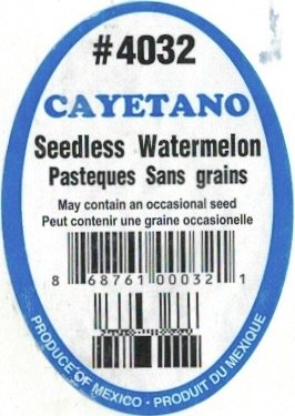 Cayetano #4032 seedless watermelon pasteques sans grains 868761000321 produce of mexico produit du mexique