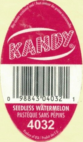 Kandy 0988430040321 seedless watermelon pasteque sans pepins 4032. produce of usa produit des e.u.