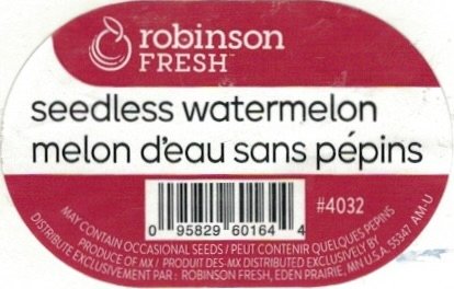Robinson Fresh seedless watermelon melon d eau sans pepins #4032 095829601644 eden prairie mn u.s.a.
