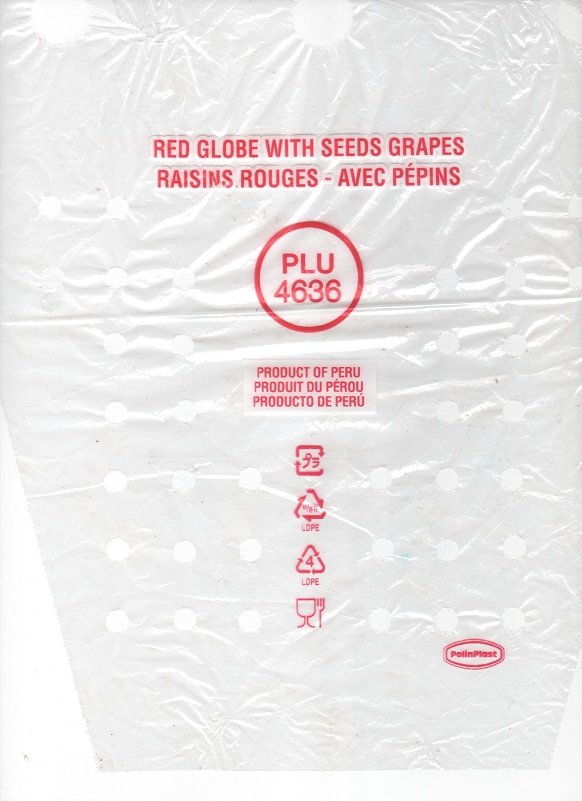Plu 4636 product of peru produit du perou producto de peru red globe with seeds grapes raisins rouges avec pepins polinplast