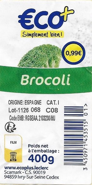 Eco+ simplement bien brocoli origine espagne 400g 345097145351501