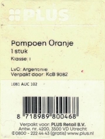 Plus pompoen oranje lvo: argentine 8718989800468