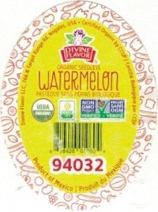 Divine Flavor organic seedless watermelon pasteque sans pepins biologique 816426010604 94032 product of mexico produit du mexique