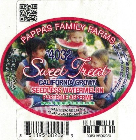 Pappas Family Farms #4032 sweet treat califormnia grown seedless watermelon 851195002023 00851195002023