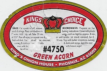 King s choice #4750 green acorn king s onion house phoenix az 85009