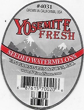 Yosemite fresh #4031 grown in california, usa seedless watermelons van groningen & sons 687615700206