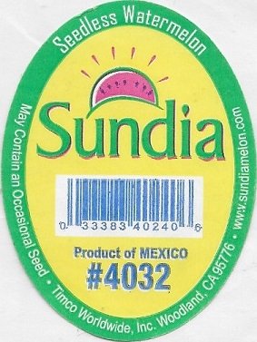 Sundia seedless watermelon 033383402406 product of mexico #4032