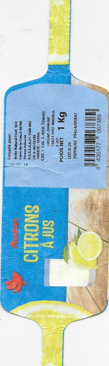 Auchan citrons a jusorigine espagne 1kg 8435177067389