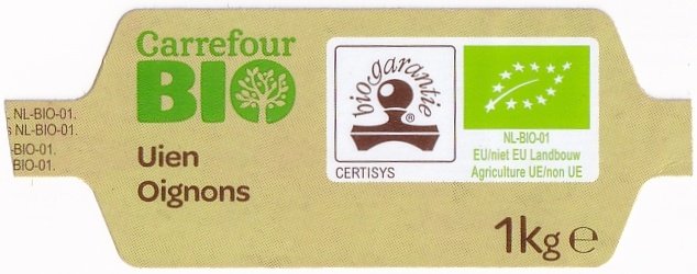 Carrefour bio uien oignons biogarantie certsys 1kg e