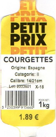 petit prix courgettes origine espagne 3250399915660 poids net 1kg 1.89€