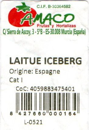 amaco murcia (espana) laitue iceberg origine espagne 8427660000164