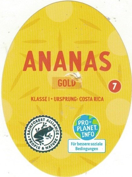 ananas gold 7 klasse 1 ursprung: costa rica rainforest alliance people & nature pro-planet.info fur bessere soziale bedingungen 4064661120121